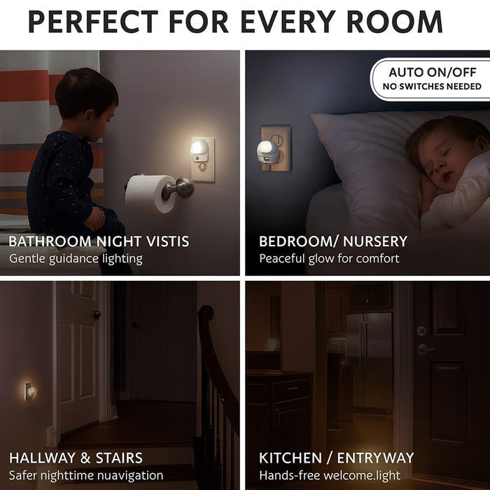 4 Pack Plug in LED Night Light Sensor Activated Dusk to Dawn Rotating Lamp