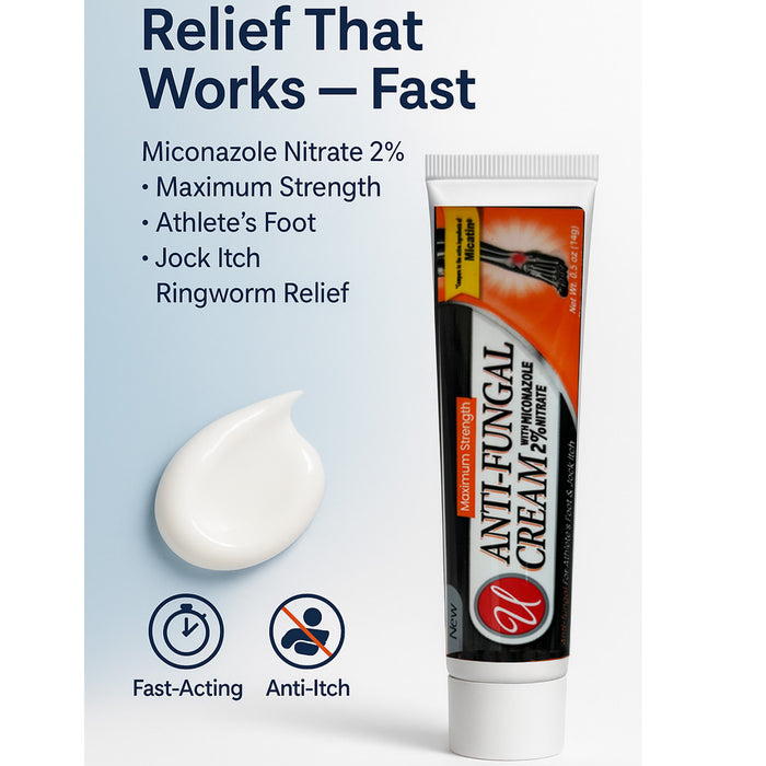 2 Miconazole Nitrate 2% 0.5 Oz Antifungal Cream Athletes Foot Jock Itch Itching