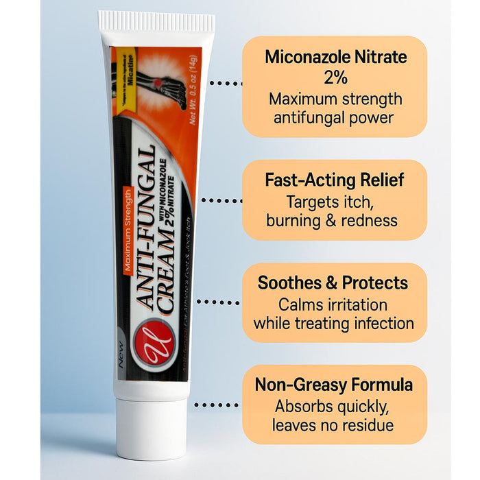 1 Miconazole Nitrate 2% 0.5 Oz Antifungal Cream Athletes Foot Jock Itch Itching