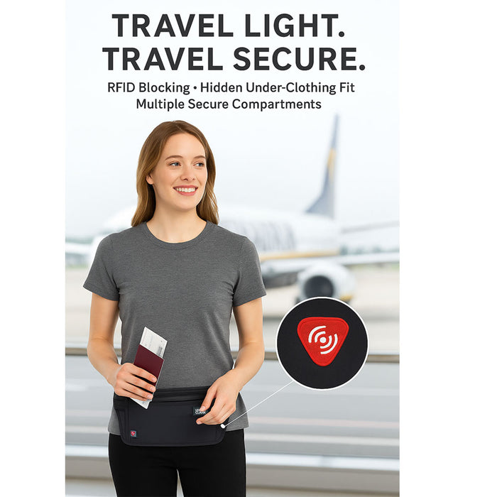 Lewis N Clark RFID Blocking Money Belt Travel Pouch Waist Stash Id Credit Card