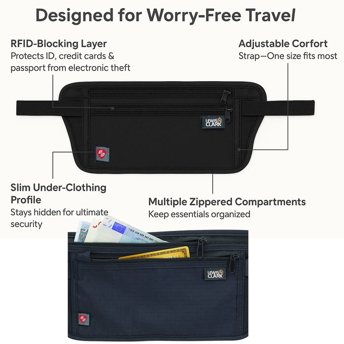 Lewis N Clark RFID Blocking Money Belt Travel Pouch Waist Stash Id Credit Card
