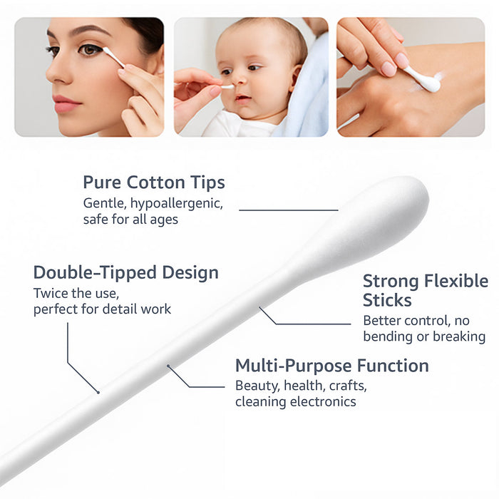 1000 Ct Cotton Swabs Buds Double Tipped Clean Ear Wax Remover Makeup Applicator