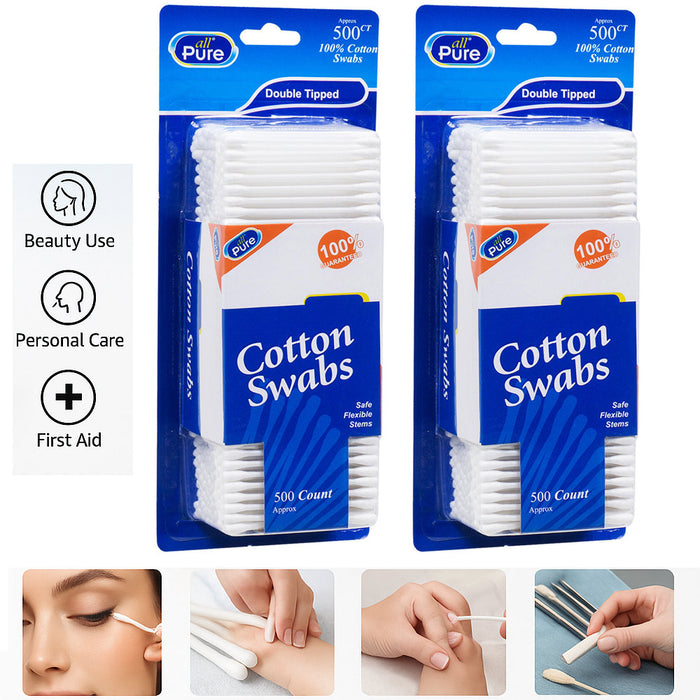 1000 Ct Cotton Swabs Buds Double Tipped Clean Ear Wax Remover Makeup Applicator