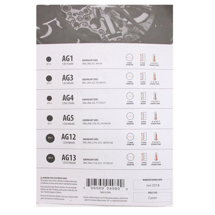 60 X Assorted Sizes Button Cell Alkaline Batteries Set AG1 AG3 AG4 AG5 AG12 AG13