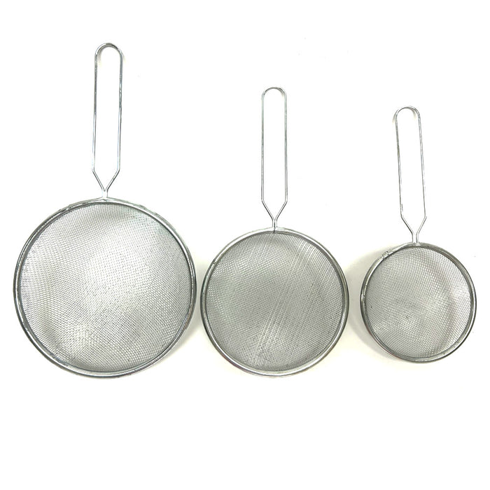 3 Mesh Strainers Fine Steel Colanders Sifters Sturdy Handle Strain Drain Tea
