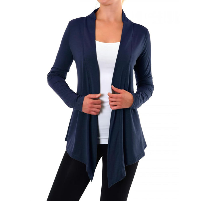 Womens Cardigan Long Sleeve Sweater Top Casual Solid Open Front Jacket Navy SML