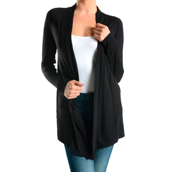 Women Lightweight Open Front Cardigan Soft Long Sleeve Jacket Top Black One Size