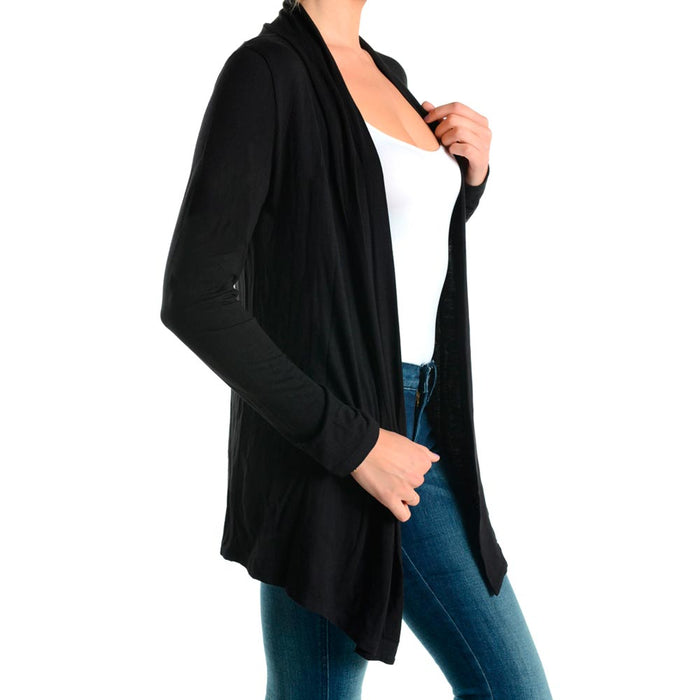 Womens Cardigan Long Sleeve Sweater Top Casual Solid Open Front Jacket Black SML