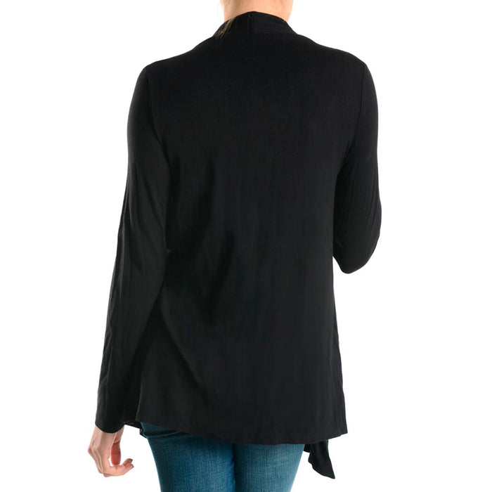 Womens Long Sleeve Cardigan Sweater Open Front Jacket Top Soft Stretch Black SML