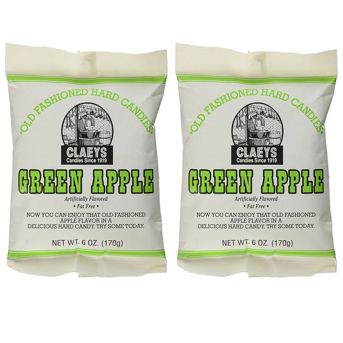 2 Bags Claeys Green Apple Old Fashioned Hard Candy Fat Free Natural Drops 6oz