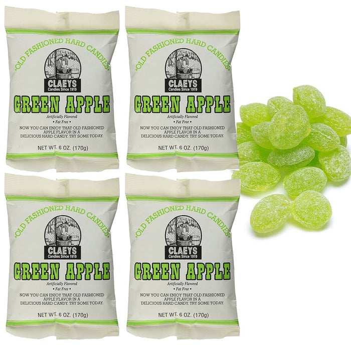 4 Bags Claeys Green Apple Hard Candy Fat Free Sugar Sanded Drops Treats 6oz