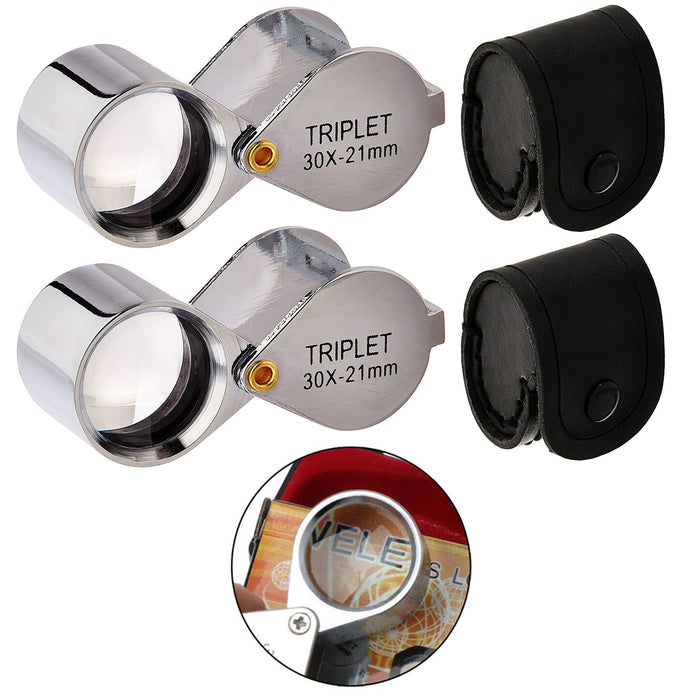 2pc Chrome Jeweler Loupe 30x Triplet 21mm Magnifying Eye Glass Magnifier Jewelry