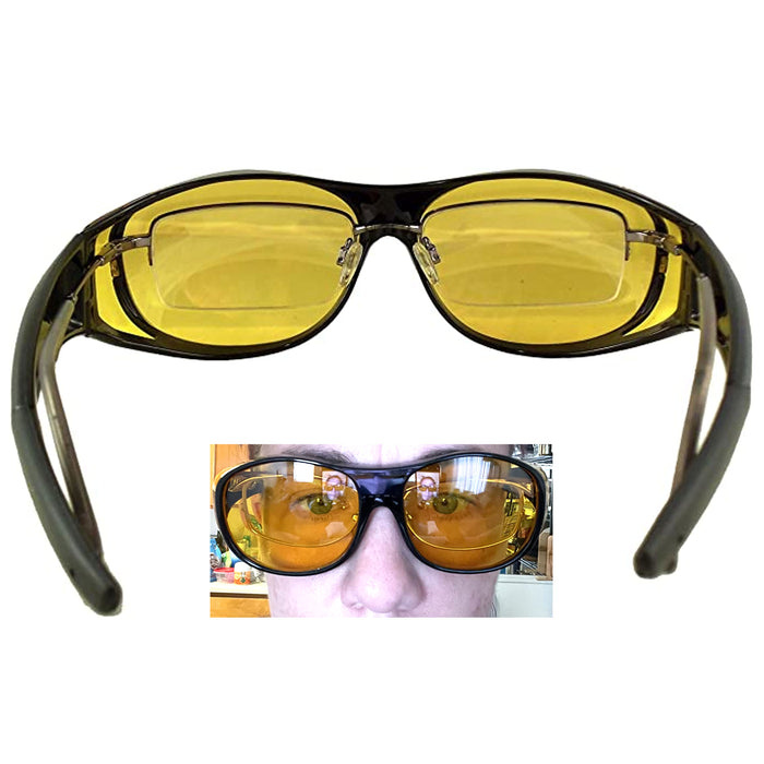 2 Pc Large Fit Cover Over Most Rx Glasses Sunglasses Safety Drive Yellow Lens