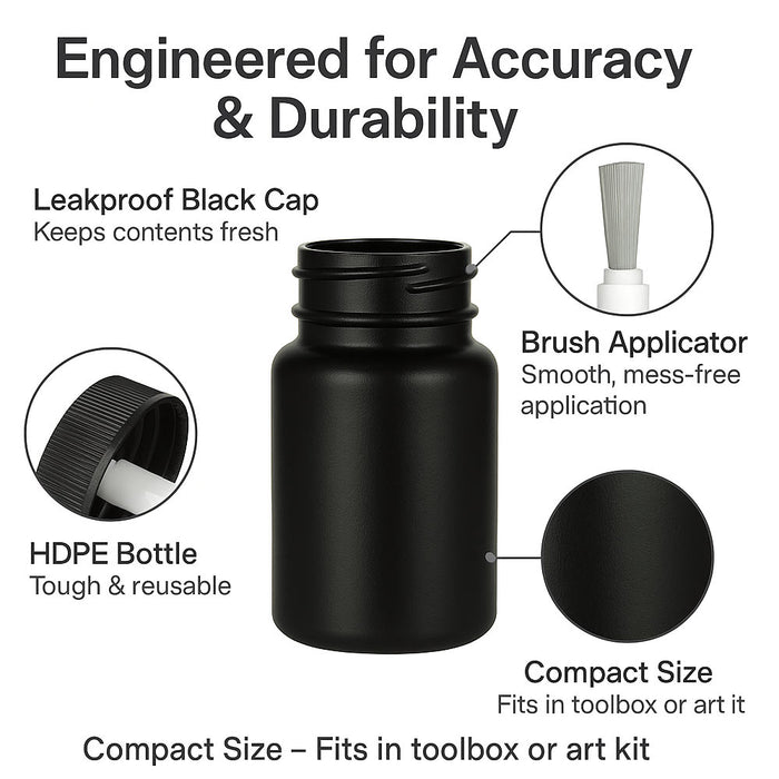 2 Empty Plastic Bottles  Brush Applicator Cap Arts Craft Paint Jar Container 2oz