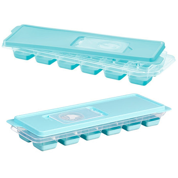 2Pk Soft Silicone Ice Cube Tray Removable Lid BPA Free Holds 24 Cubes Push Out