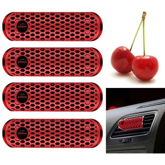 4 Pc Cherry Aroma Car Polymer HEX Air Freshener Scented Vent Clip Auto Fragrance