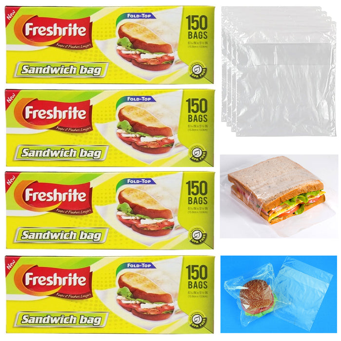 600 Fold Top Sandwich Bags Food Storage Plastic Poly Baggies Snack School Lunch