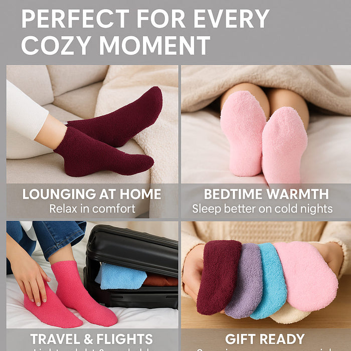 3 Pairs Womens Plush Fuzzy Soft Slipper Socks Girls Pastel Colors Cozy Warm 9-11