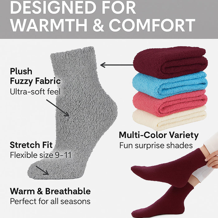 3 Pairs Womens Plush Fuzzy Soft Slipper Socks Girls Pastel Colors Cozy Warm 9-11