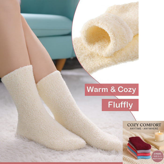 3 Pairs Womens Plush Fuzzy Soft Slipper Socks Girls Pastel Colors Cozy Warm 9-11