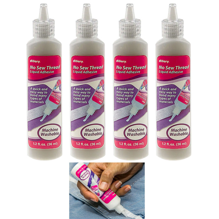 4 Pc Permanent Fabric Glue Adhesive No Sew Thread Liquid Leather Denim Cotton