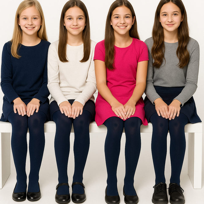 3 Pairs Navy Girls Kids Footed Tights Dance Stockings Pantyhose Ballet XL 11-14