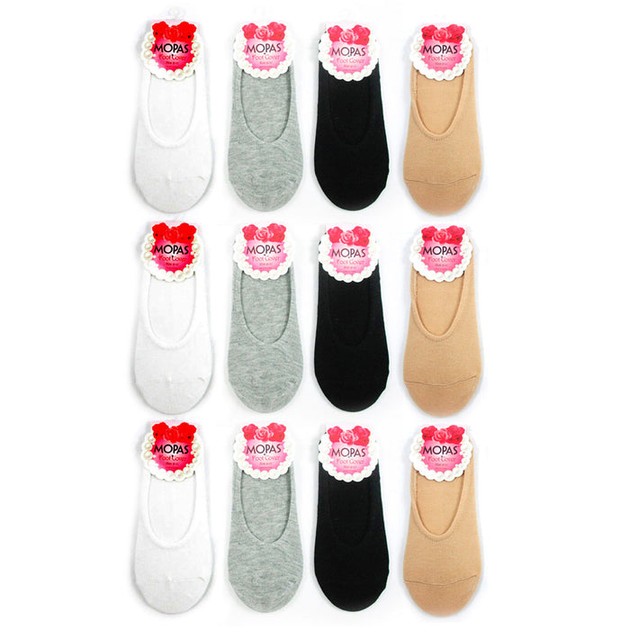 12 Pair Low Cut Footies Multicolor Foot Covers Dress Flat Shoes Liners Size 9-11