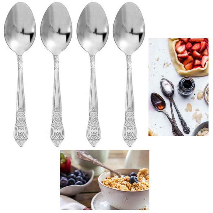 4 Pc Dinner Spoons Flatware Set Silverware Cutlery Stainless Steel Soup Utensil