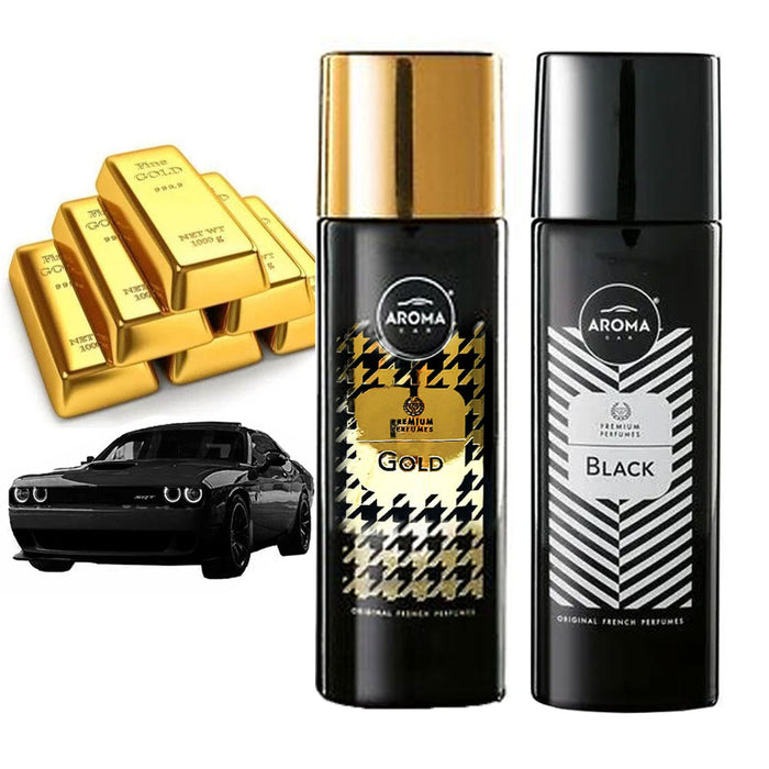 2 Luxury Car Air Freshener Spray Gold Black Fragrance European Scent Aroma 50ml