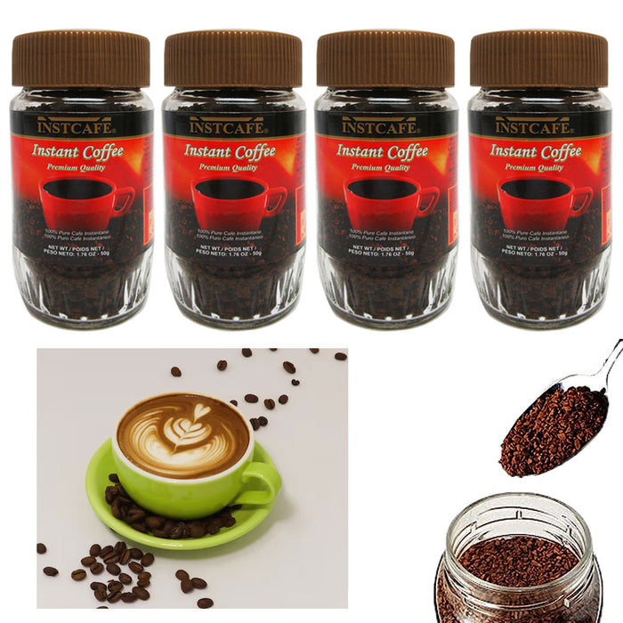 4 Pk 100% Pure Cafe Premium Instant Coffee Ground Gourmet Dark Roast Flavor 50g