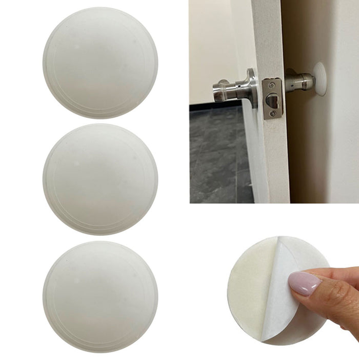 3 Pc Door Knob Stop Wall Protector Guard Shield Round White Self Adhesive Stick