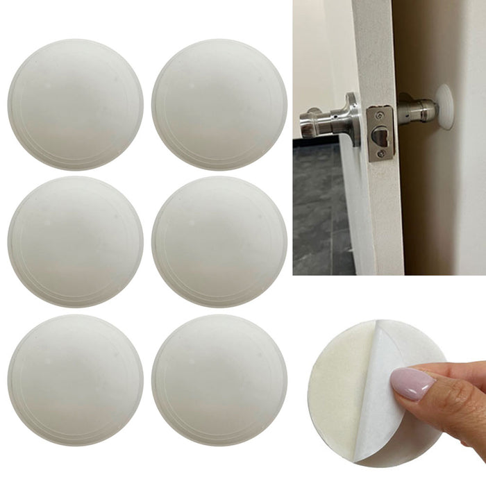 6 Pc Wall Protector Door Knob Stop Guard Shield Round White Peel Stick Adhesive