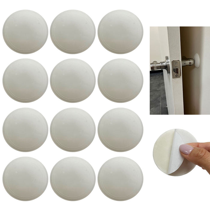 12 Pc Wall Shields Door Knob Stopper Protector Guard Round White Adhesive Back