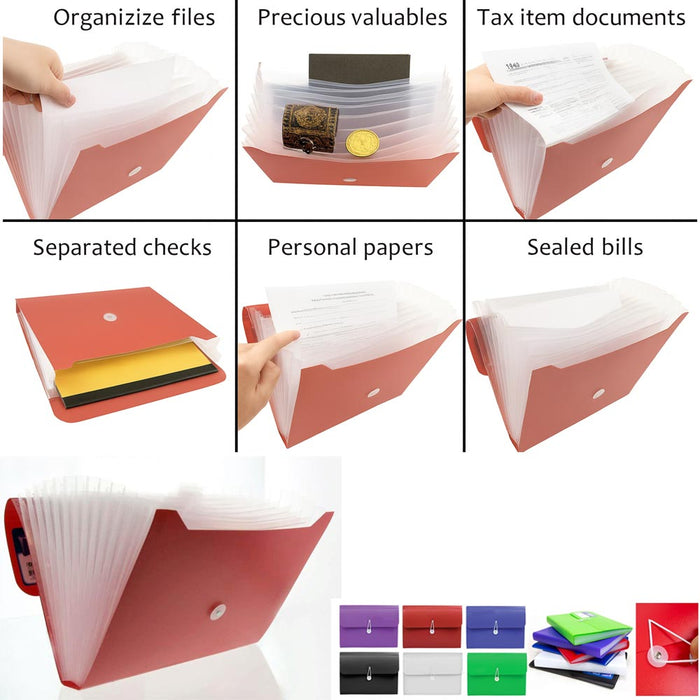 Expandable 13 Pocket File Folder Paper Organizer Accordion School Office New !