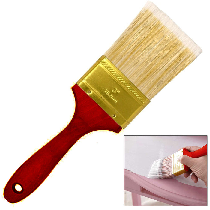 4 Pc Heavy Duty 3" Paint Brush Wood Handle Polyester Bristles Interior Exterior