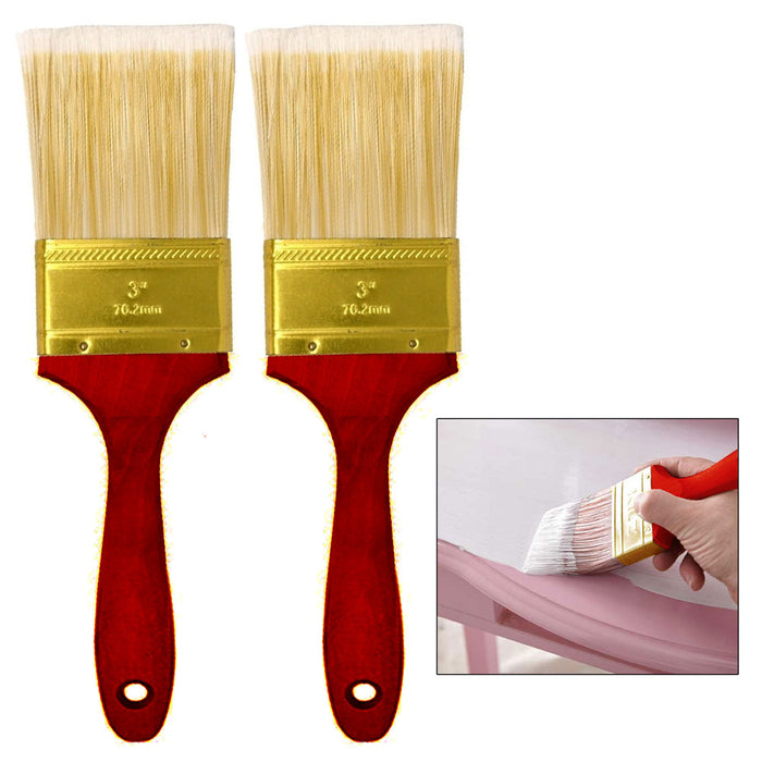 2 Pc Wooden Handle 3" Paint Brush Pro Polyester Bristles Interior Exterior Home