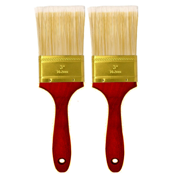 2 Pc Wooden Handle 3" Paint Brush Pro Polyester Bristles Interior Exterior Home