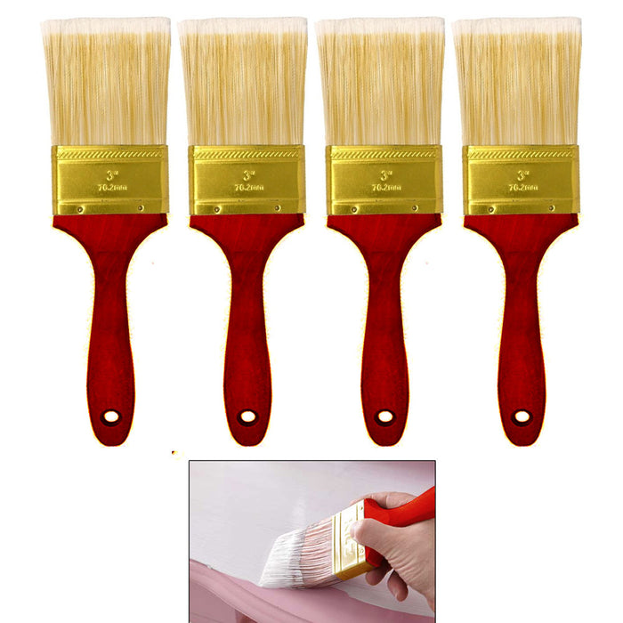 4 Pc Heavy Duty 3" Paint Brush Wood Handle Polyester Bristles Interior Exterior