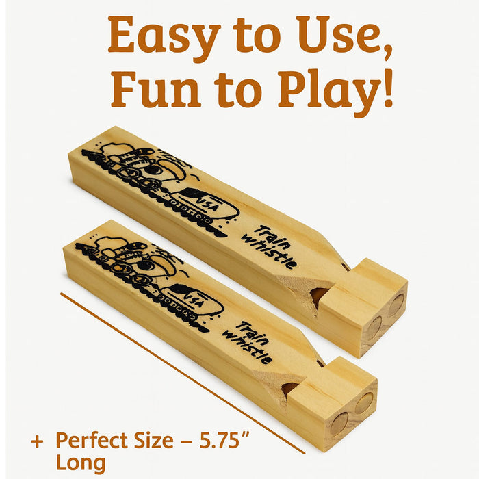 2 Pc Wooden Train Whistles 5-3/4" Kids Party Favors Thomas Theme Fun Classic Toy