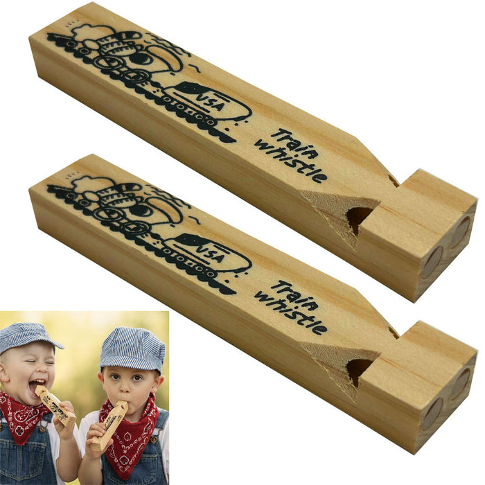 2 Pc Wooden Train Whistles 5-3/4" Kids Party Favors Thomas Theme Fun Classic Toy