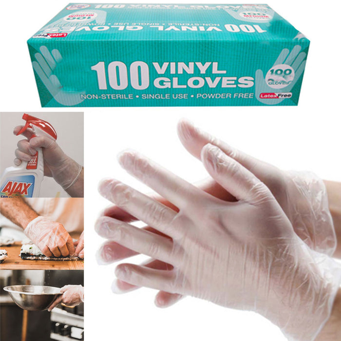 100 Box Clear Disposable Vinyl Gloves Non Latex Medium Size Powder Free Cleaning
