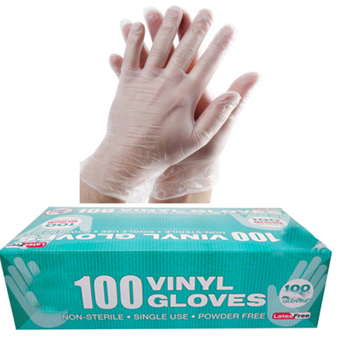 100 Box Clear Disposable Vinyl Gloves Non Latex Medium Size Powder Free Cleaning