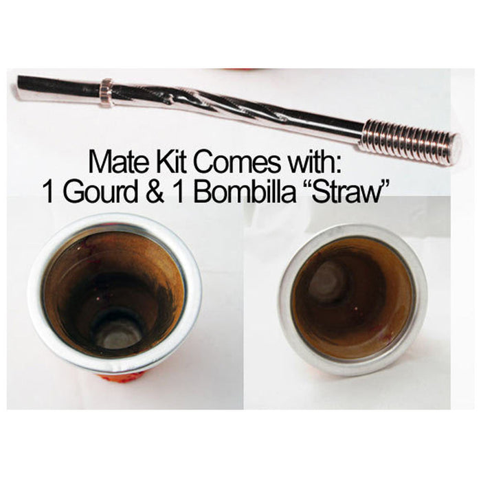 Intermediate Fasting Partner for Herbal Tea Mate or Terere Glass Inside Genuine Leather Bombilla Straw Set Argentina Handmade Drink Tea Ships from USA