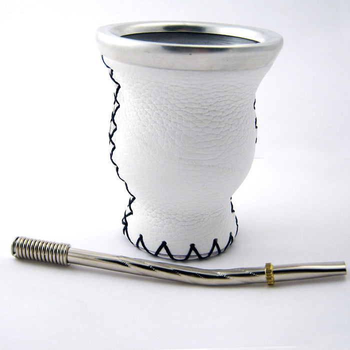 Easy Clean Mate Gourd Leather Glass Bombilla Straw Argentina Gaucho Detox Drink Tea White