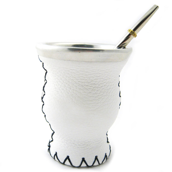 Easy Clean Mate Gourd Leather Glass Bombilla Straw Argentina Gaucho Detox Drink Tea White