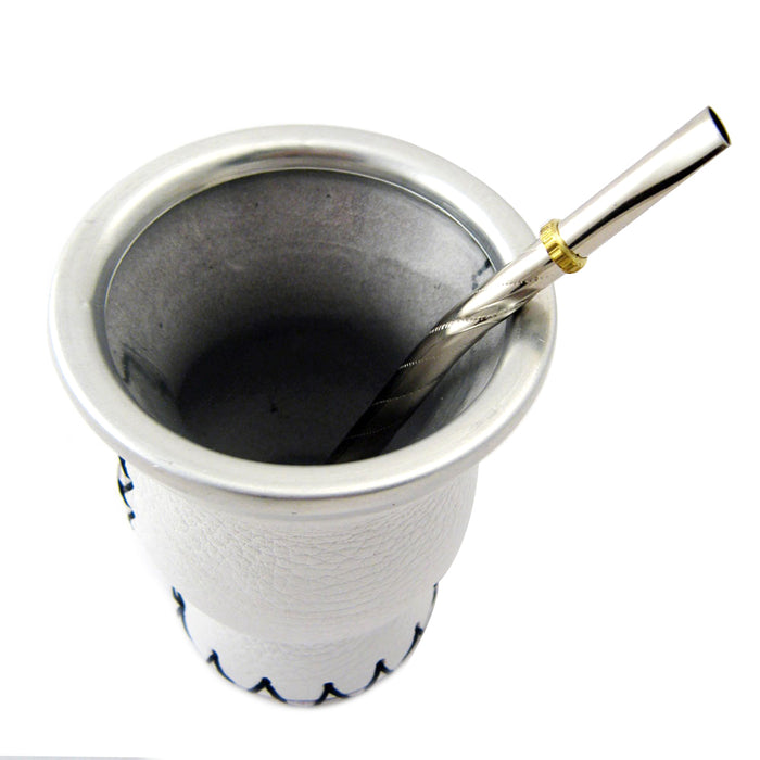 Easy Clean Mate Gourd Leather Glass Bombilla Straw Argentina Gaucho Detox Drink Tea White