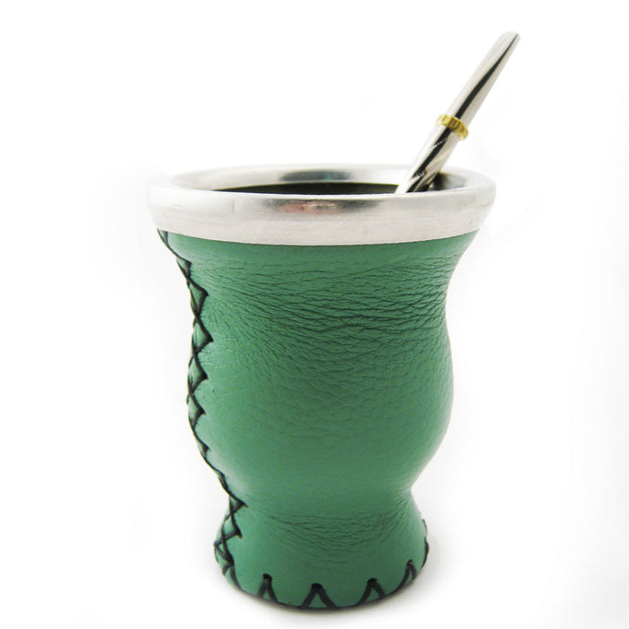 Intermediate Fasting Partner for Herbal Tea Mate or Terere Glass Inside Genuine Leather Bombilla Straw Set Argentina Handmade Drink Tea Ships from USA