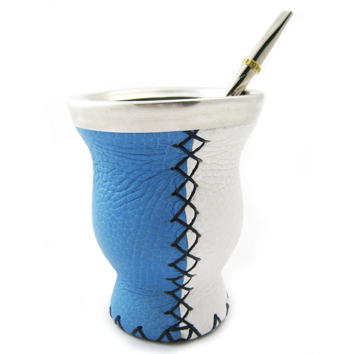 Mate Gourd Genuine Leather Glass W/ Bombilla Straw Argentina World Cup Copa 2022