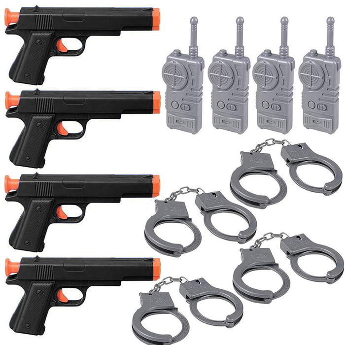12 Pc Boys Party Gifts Police Toy Gun Handcuffs Radio Sets Sheriff Costume Play