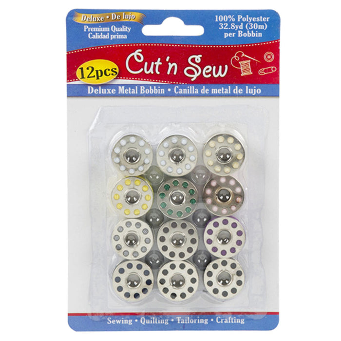 24 Pc Metal Bobbins Assorted Colors Sewing Threads 100% Polyester Machine Spool